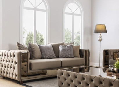 Chesterfield Sofa 4 Seat Living room Modern Design Blue Sofas Textile Couches